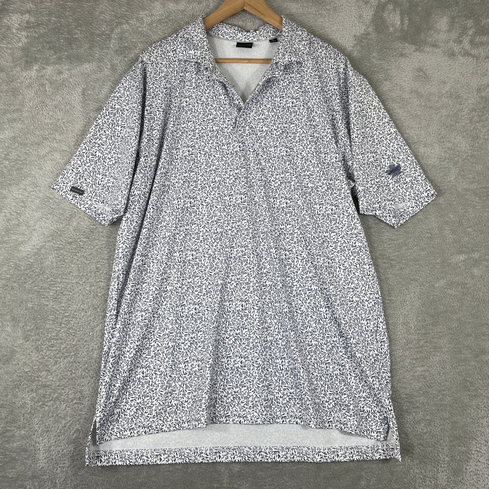 Dunning Polo Shirt Mens XL White Navy Floral Performance Golf Stretch